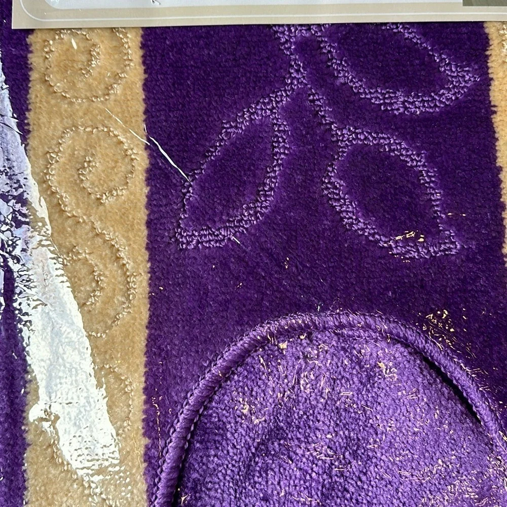 Purple 3pc Bathmat Set Non-Slip Absorbent mat and contour rugs, Toilet Lid Cover